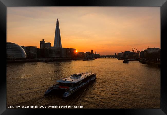 Sunset Cruise on the River Thames Framed Print by Len Brook