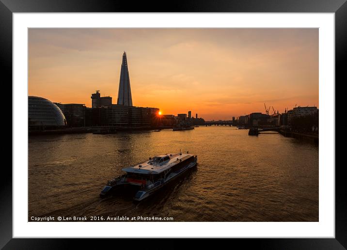 Sunset Cruise on the River Thames Framed Mounted Print by Len Brook