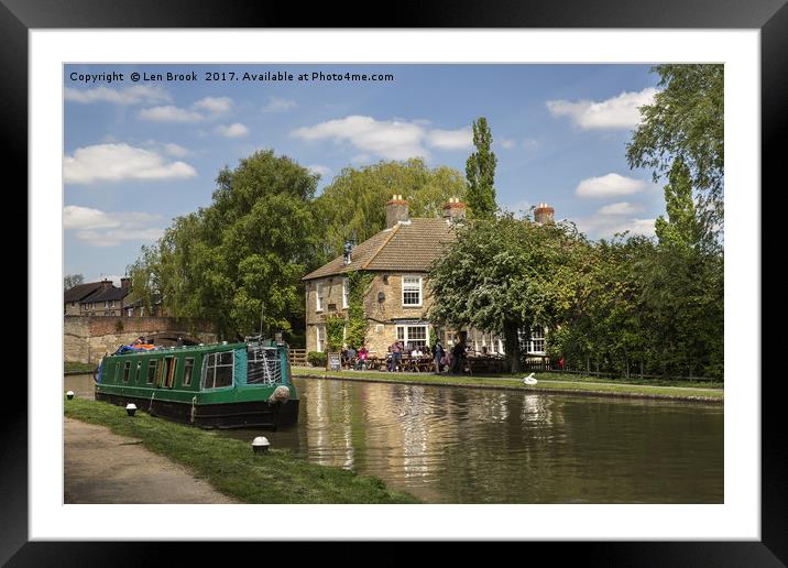 The Navigation Inn and Canal Boat Framed Mounted Print by Len Brook