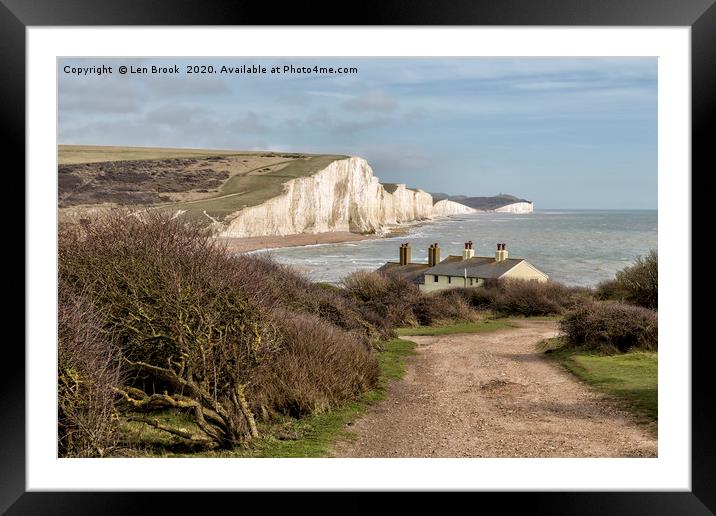 Seven Sisters and the Coastguard Cottages Framed Mounted Print by Len Brook