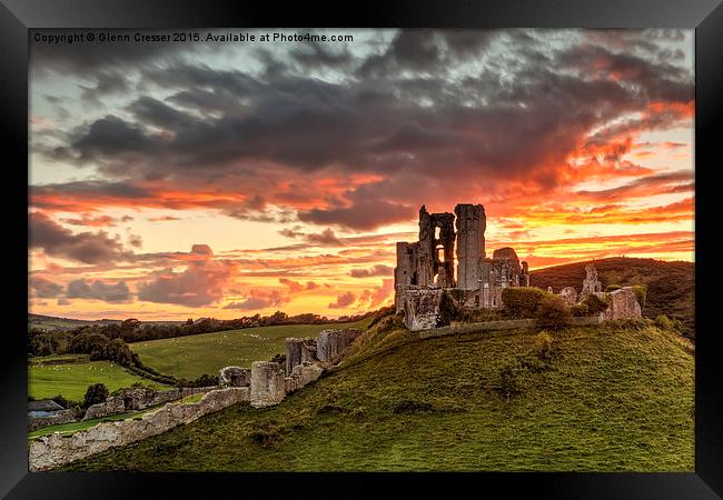  Sunset over Corfe Castle in Dorset Framed Print by Glenn Cresser