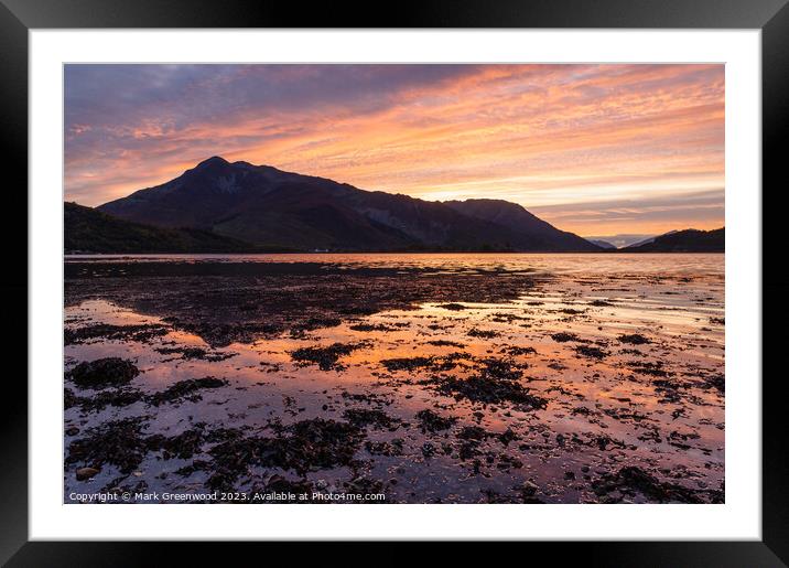 Glowing Sunset Over Seaweed Framed Mounted Print by Mark Greenwood