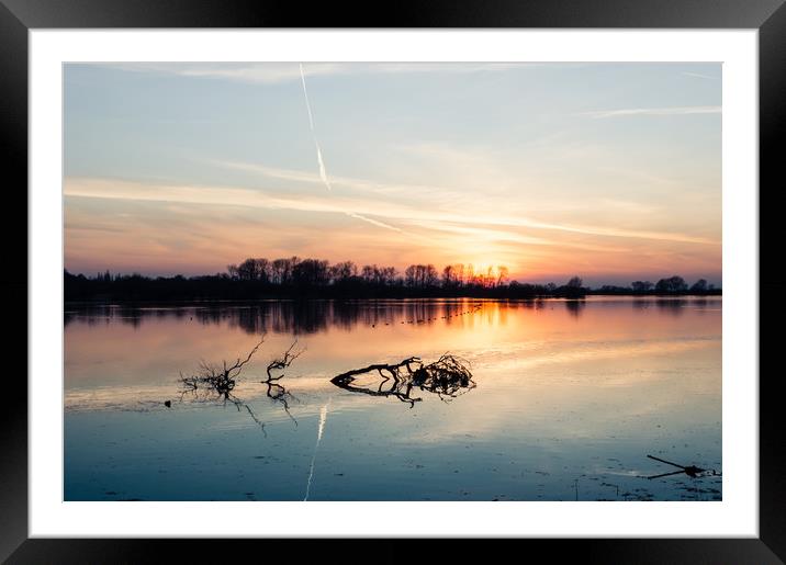 Sunset at Wilstone Nature Reserve Framed Mounted Print by Mark Greenwood