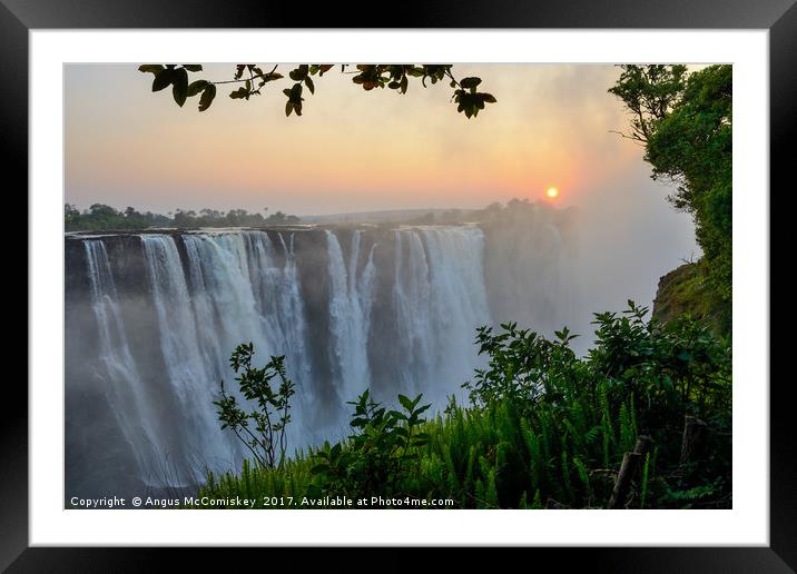 "The smoke that thunders" - Victoria Falls sunrise Framed Mounted Print by Angus McComiskey