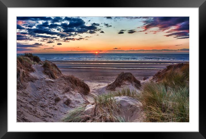 Sunset over Formby Beach through dunes Framed Mounted Print by Steve Heap