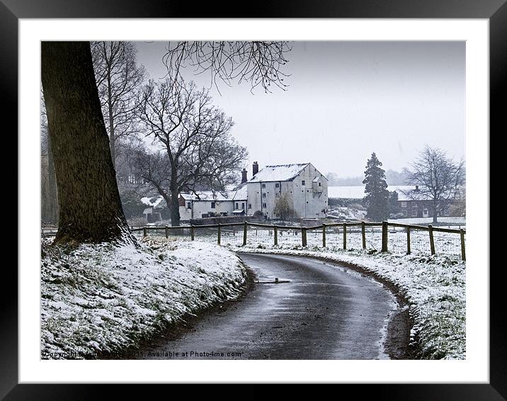 Snowfall at Bintree Mill North Norfolk Framed Mounted Print by john hartley