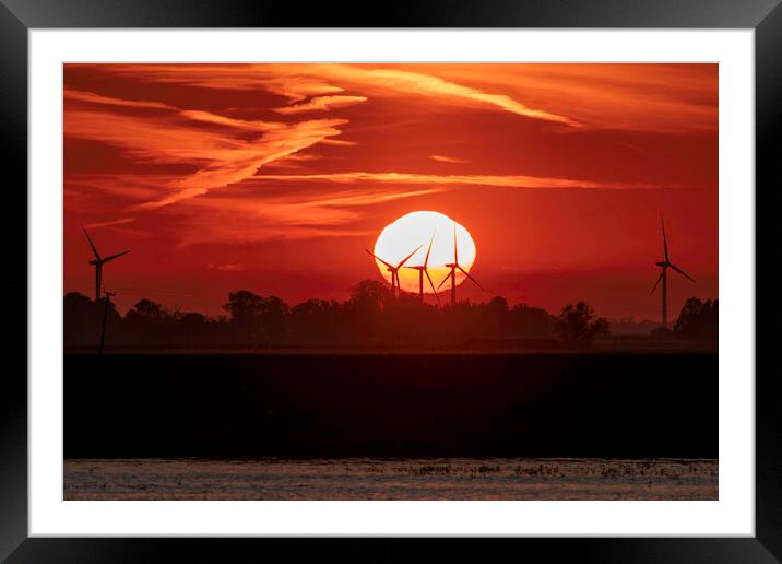 Sunset behind Tick Fen windfarm, 30th May 2021 Framed Mounted Print by Andrew Sharpe