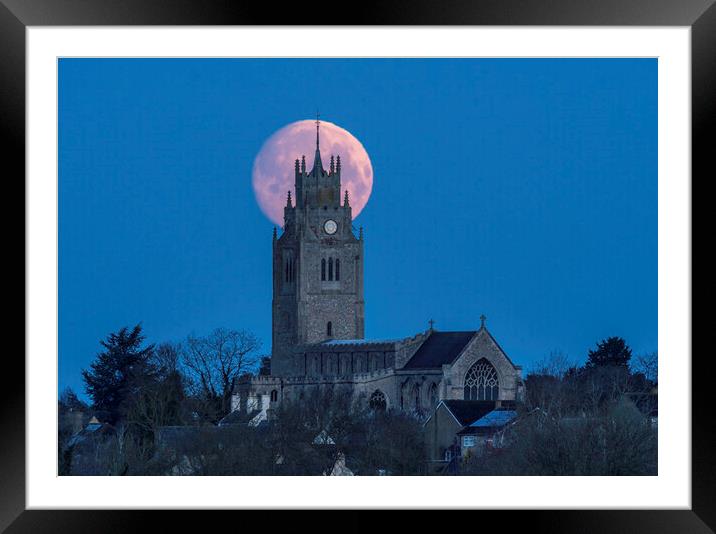 Moonset behind St Andrew's Church, Sutton-in-the-Isle, Cambridge Framed Mounted Print by Andrew Sharpe