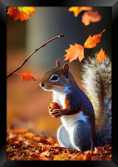 Autumn Woodland Squirrel Framed Print by Tim Hill