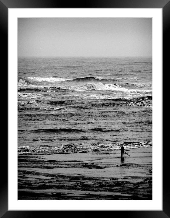 Coast - Lone fisher at Whitley Bay beach.  Framed Mounted Print by David Turnbull