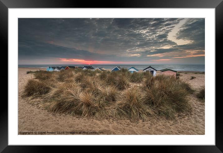 Beach Hut Sunrise on Southwold Beach Framed Mounted Print by David Powley
