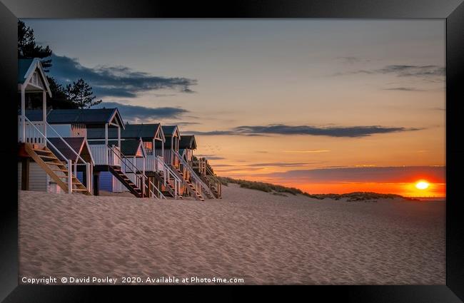 Wells-next-the-sea Beach hut sunset Framed Print by David Powley
