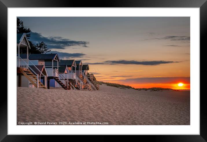 Wells-next-the-sea Beach hut sunset Framed Mounted Print by David Powley