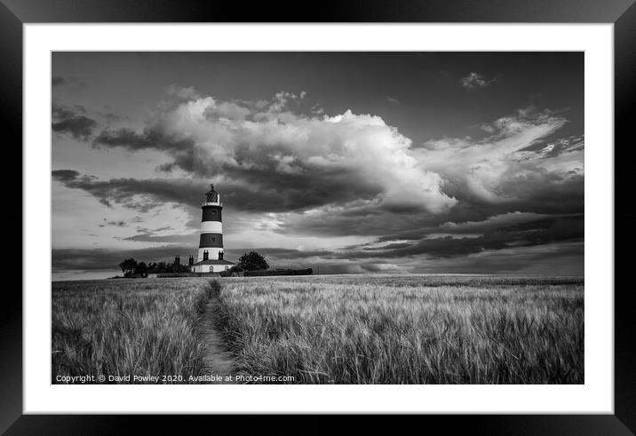 Evening light at Happisburgh Lighthouse Monochrome Framed Mounted Print by David Powley