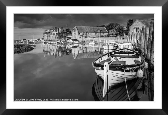 Reflections at Blakeney Harbour Norfolk Monochrome Framed Mounted Print by David Powley