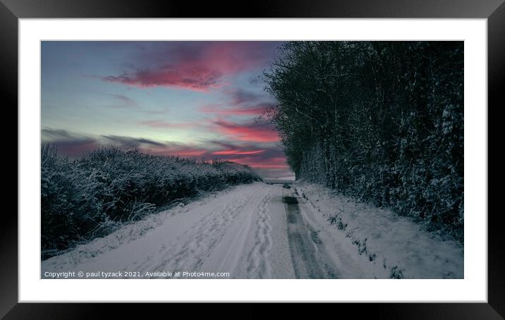 Snowy lane Framed Mounted Print by Paul Tyzack