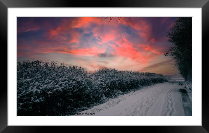Wintery lane at sunset Framed Mounted Print by Paul Tyzack