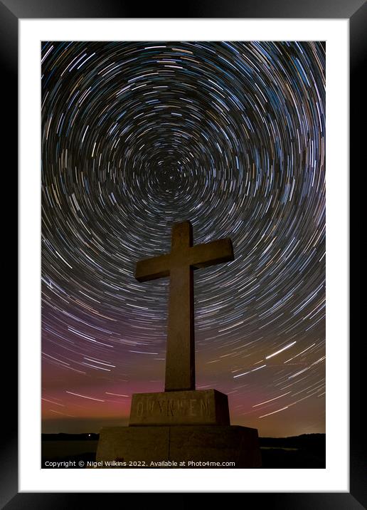 Aurora, light pollution & star trails - Anglesey Framed Mounted Print by Nigel Wilkins