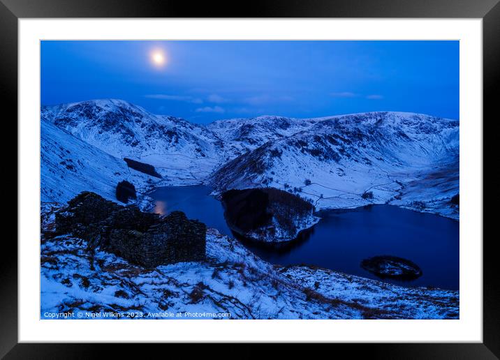 Hazy moon over Haweswater, Lake District Framed Mounted Print by Nigel Wilkins