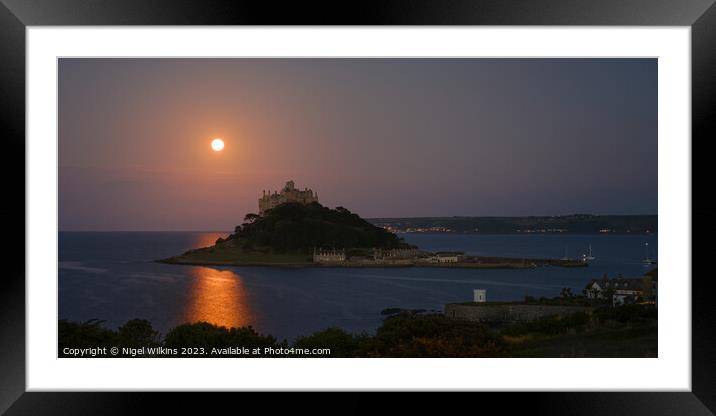 Moonset at St Michael's Mount Framed Mounted Print by Nigel Wilkins