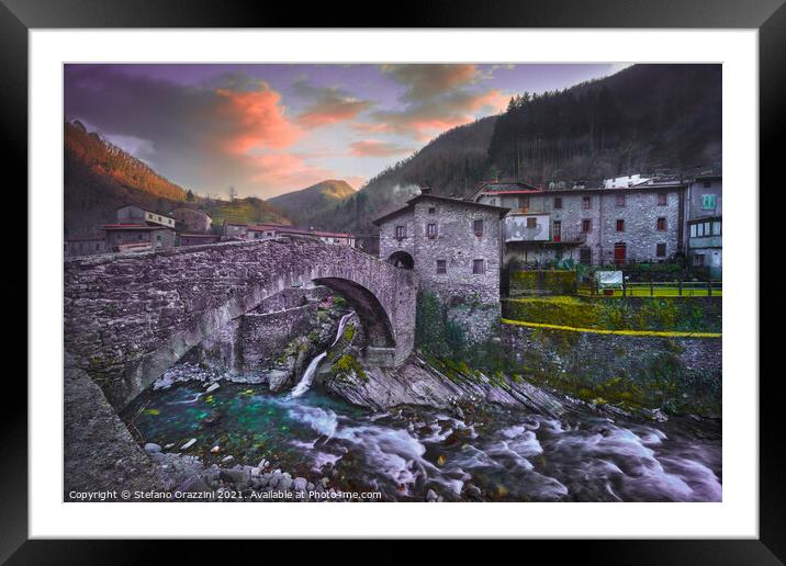 Fabbriche di Vallico, the Bridge and the Creek Framed Mounted Print by Stefano Orazzini