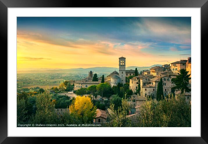 Assisi town at sunset. Umbria, Italy. Framed Mounted Print by Stefano Orazzini