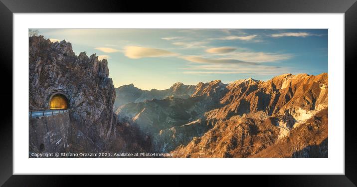 Alpi Apuane mountain road pass and tunnel Framed Mounted Print by Stefano Orazzini