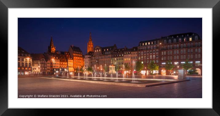 Strasbourg, evening in Kleber square. Cathedral on background Framed Mounted Print by Stefano Orazzini
