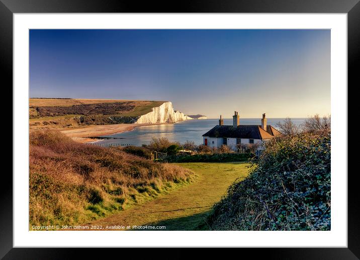 Sunset over Cuckmere Haven and The Seven Sisters Sussex Framed Mounted Print by John Gilham
