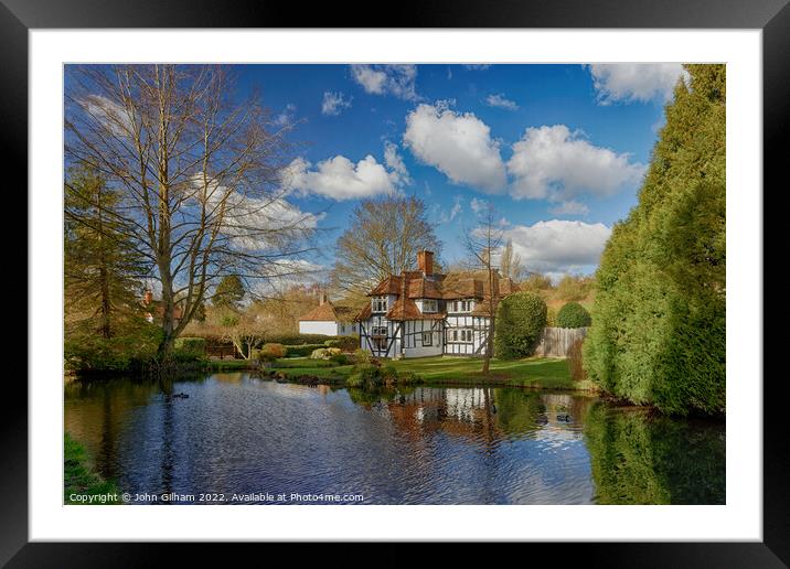 Chocolate Box Tudor Cottage on the waters edge a Typical English Scene Framed Mounted Print by John Gilham