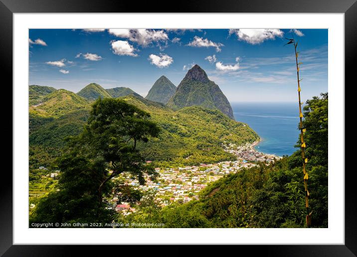 Pitons - Saint Lucia Framed Mounted Print by John Gilham