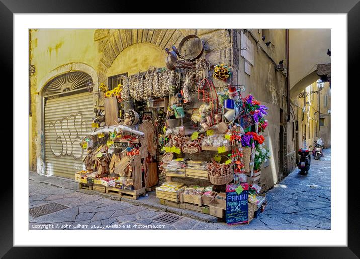 Pavement Shop in Florence Tuscany Italy Framed Mounted Print by John Gilham