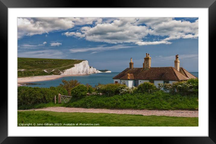 Seven Sisters and The Coastguards Cottage at Cuckm Framed Mounted Print by John Gilham