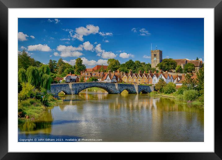 The Church and Bridge over the river Medway at Aylesford in Kent England UK Framed Mounted Print by John Gilham