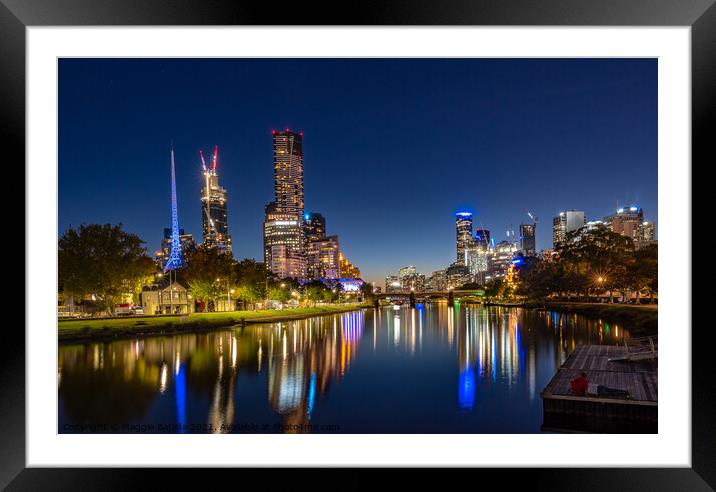 City Night Reflection of Buildings in Melbourne. Framed Mounted Print by Maggie Bajada