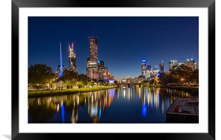 Buy Framed Mounted Prints of City Night Reflection of Buildings in Melbourne. by Maggie Bajada