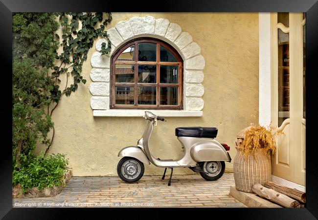 Classic Italian scene with Vespa Vintage scooter Framed Print by Raymond Evans