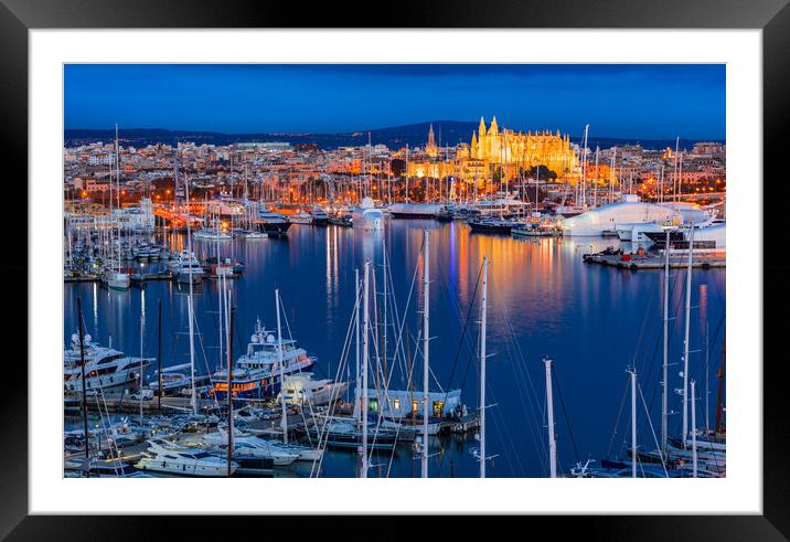 Night view of city Palma de Mallorca with marina port, Spain Framed Mounted Print by Alex Winter