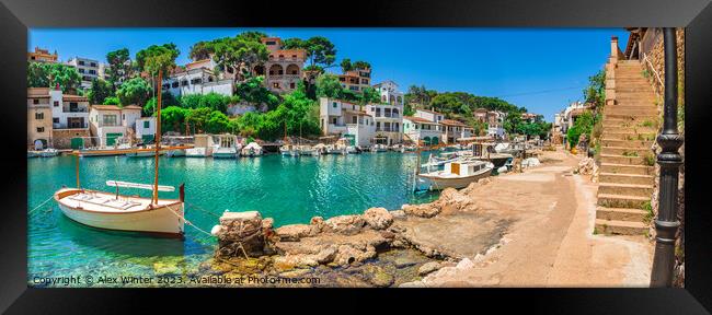 Panoramic view of traditional fisher town harbour Framed Print by Alex Winter