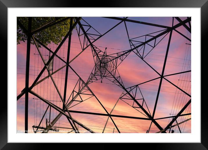 View from  Underneath an Electricity Pylon at Suns Framed Mounted Print by Steve Gill