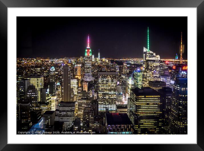 New York Empire State Building Night Life Framed Mounted Print by mick gibbons
