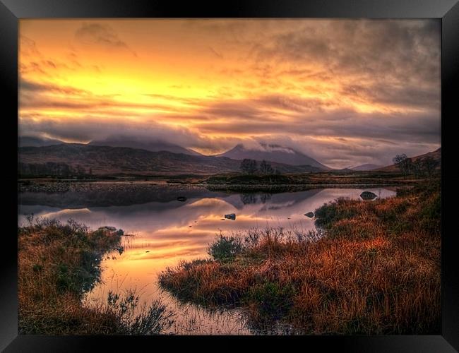 Golden Sunrise Over Loch Ba Framed Print by Finan Fine Art Prints