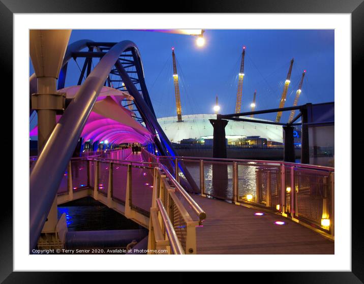London at Night, North Greenwich Pier looking towa Framed Mounted Print by Terry Senior