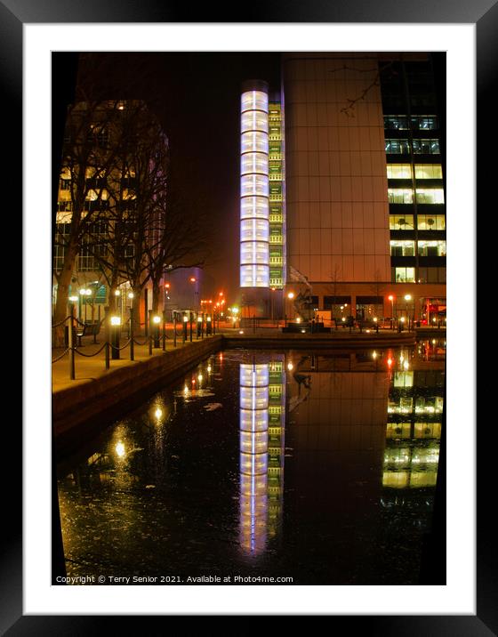 East India Dock Basin Buildings Reflected in the Dock Framed Mounted Print by Terry Senior