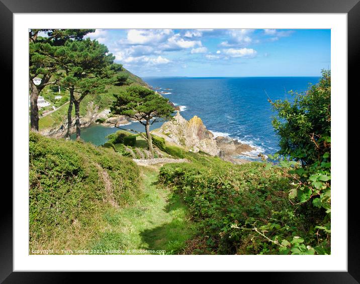 The entrance to Polperro Harbour on the Cornish Coastline Framed Mounted Print by Terry Senior