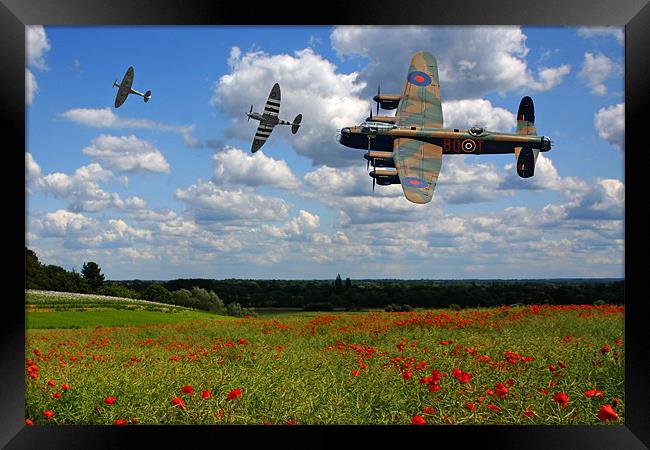 Lancaster Spitfire and poppy Field Framed Print by Oxon Images