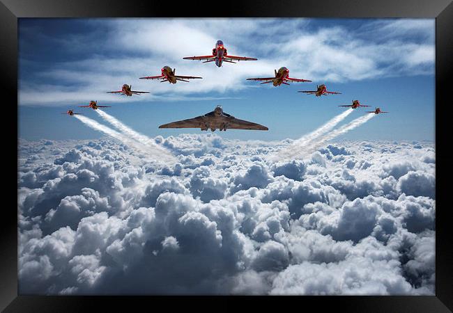  Vulcan and Red Arrows farewell flight Framed Print by Oxon Images