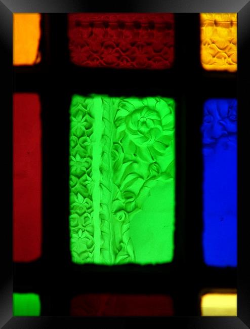 Green Rose Through Stained Glass Framed Print by Serena Bowles
