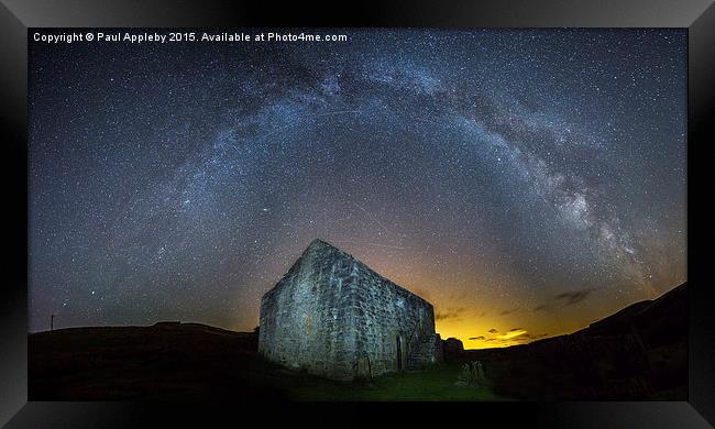 Black Midden Milky Way panorama - Northumberland. Framed Print by Paul Appleby