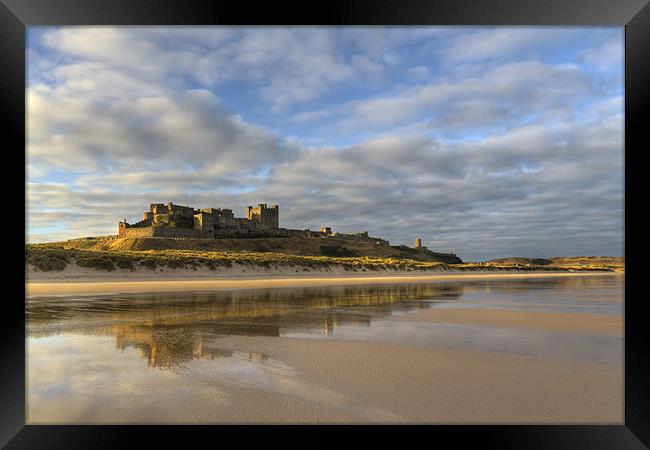 Bamburgh Castle Reflection Framed Print by Kevin Tate